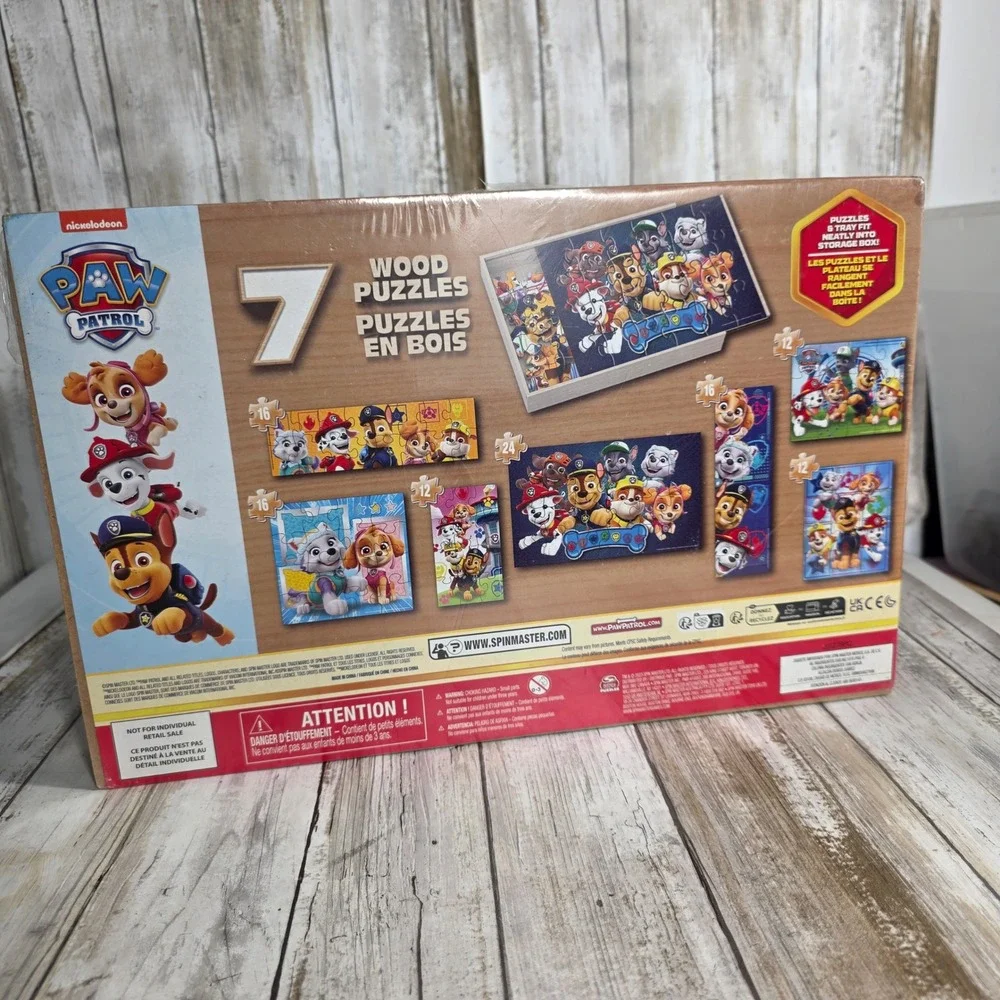 Paw Patrol 7 Wood Puzzles Set in Storage Box Spin Master Kids Jigsaw Puzzles NEW